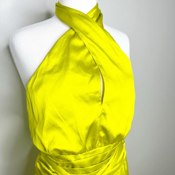 AMUR Dixon Citrine Pleated Criss Cross Halter Satin Dress NEW $598 - Picture 6 of 14